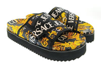 Versace Jeans Couture Versace Jeans Couture Mens Black / Gold Baroque Logo Platform Slides-