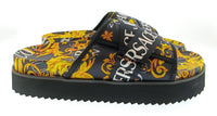 Versace Jeans Couture Versace Jeans Couture Mens Black / Gold Baroque Logo Platform Slides-