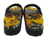 Versace Jeans Couture Versace Jeans Couture Mens Black / Gold Baroque Logo Platform Slides-