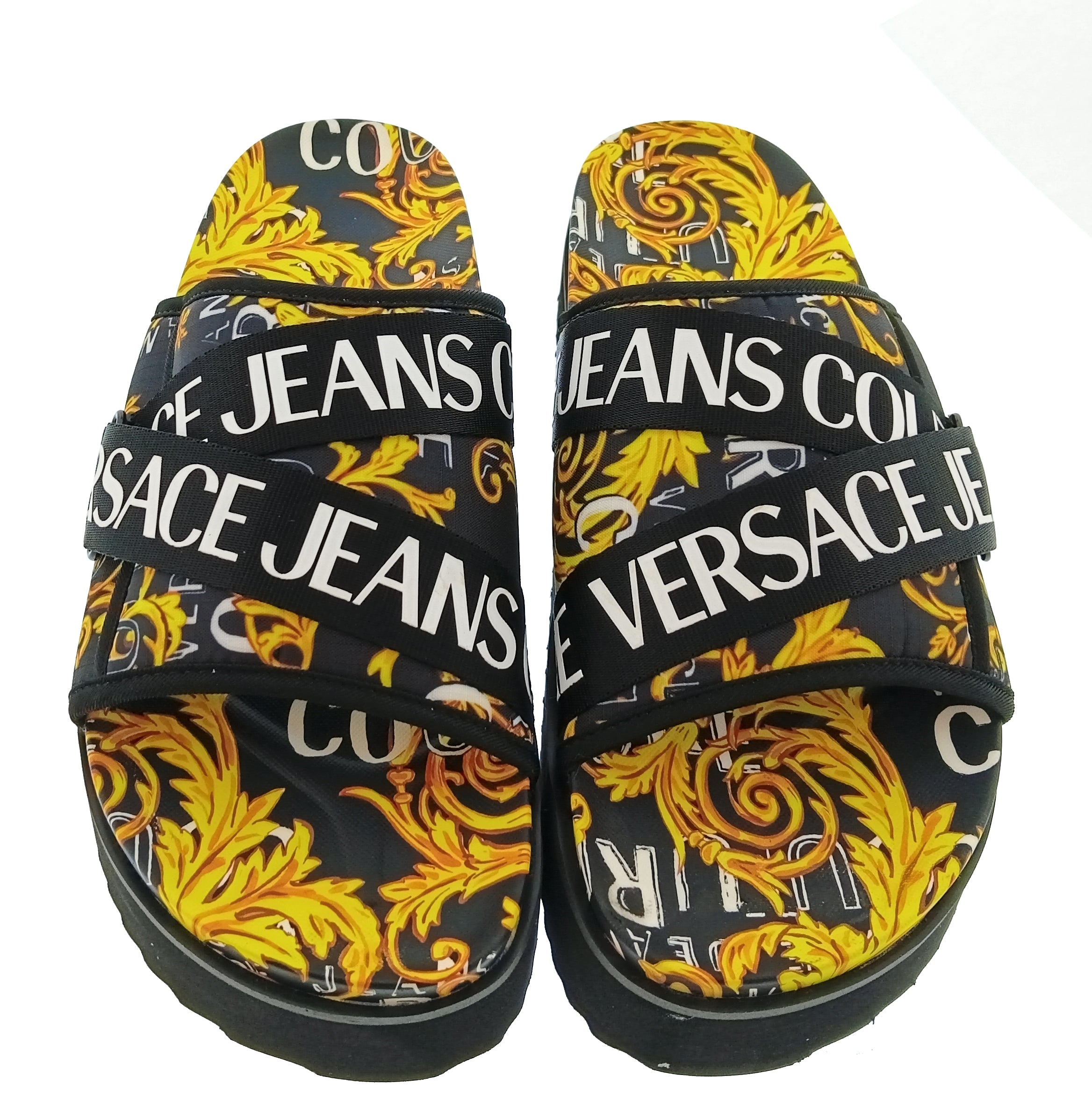 Versace Jeans Couture Mens Black / Gold Baroque Logo Platform