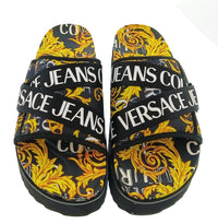 Versace Jeans Couture Versace Jeans Couture Mens Black / Gold Baroque Logo Platform Slides-