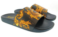 Versace Jeans Couture Versace Jeans Couture Mens Black / Gold Baroque Print Slides-
