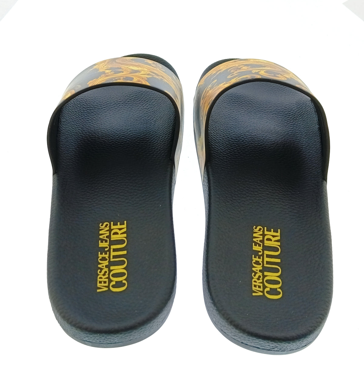 Versace Jeans Couture Versace Jeans Couture Mens Black / Gold Baroque Print Slides-