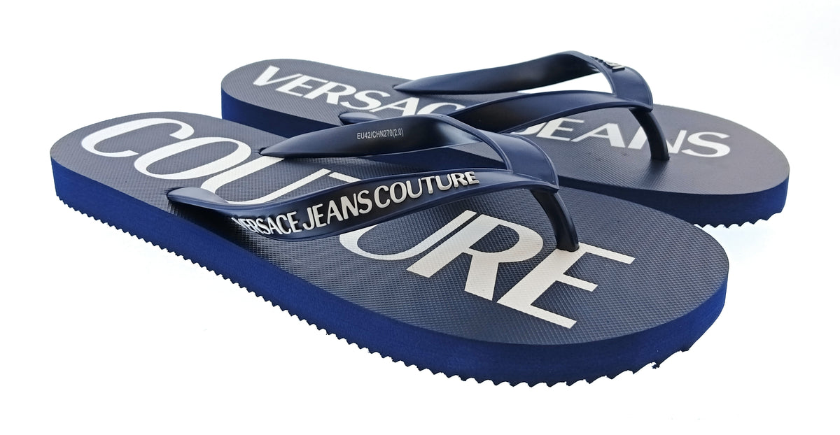 Versace Jeans Couture Versace Jeans Couture Mens Navy / White Logo Flip-Flops-