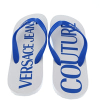 Versace Jeans Couture Versace Jeans Couture Mens White / Royal Blue Logo Flip-Flops-