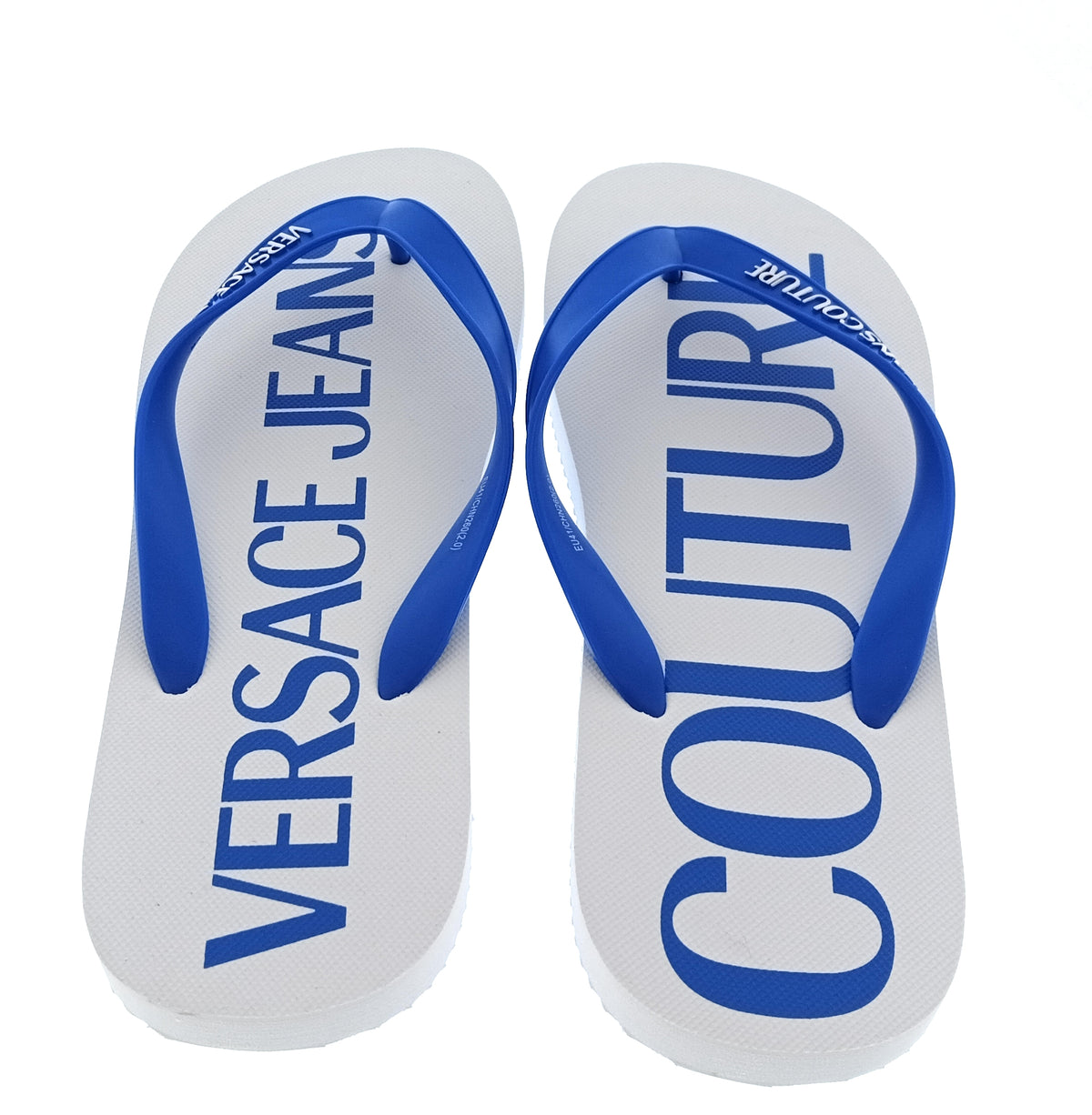 Versace Jeans Couture Versace Jeans Couture Mens White / Royal Blue Logo Flip-Flops-