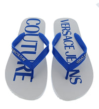 Versace Jeans Couture Versace Jeans Couture Mens White / Royal Blue Logo Flip-Flops-