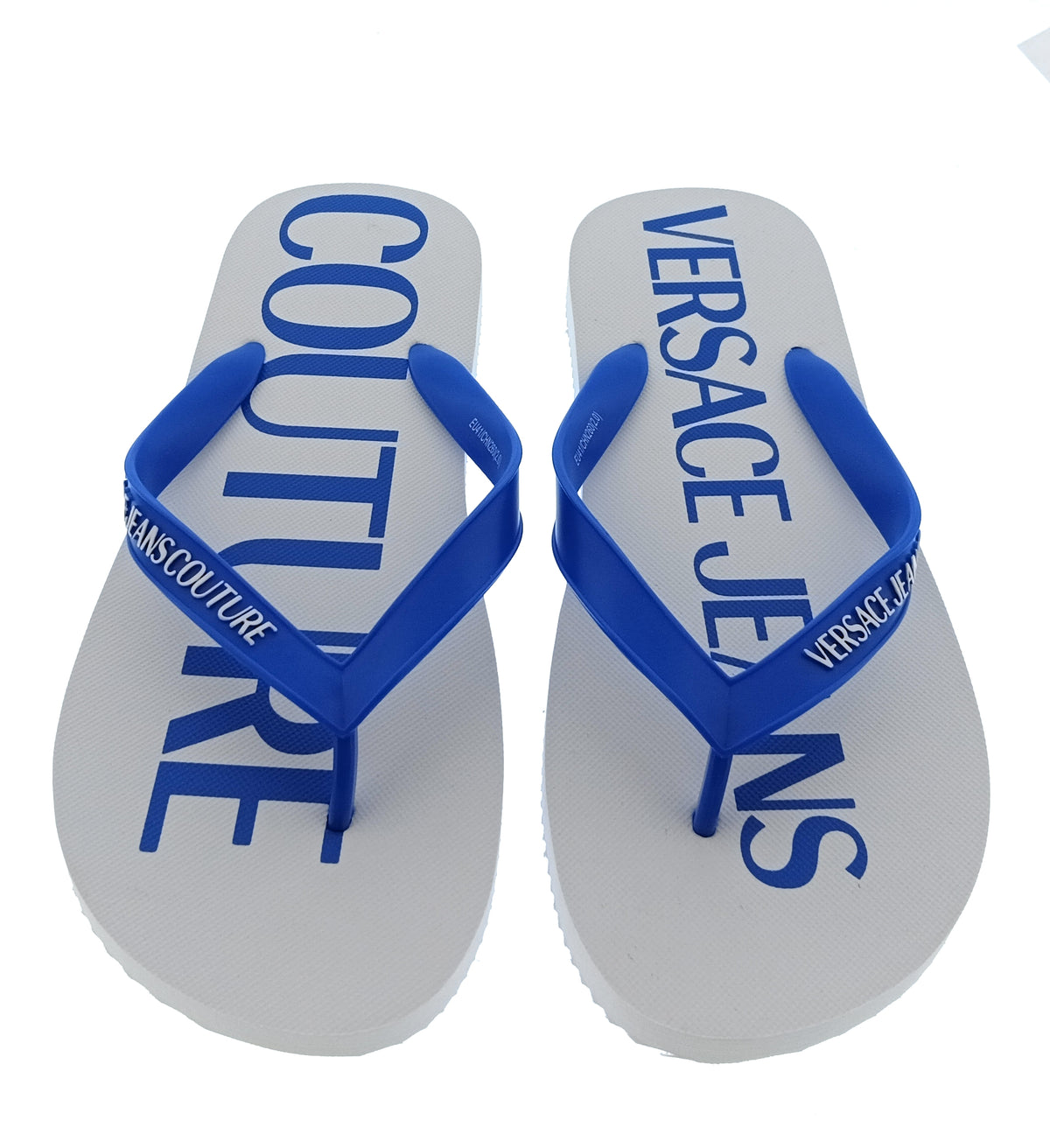 Versace Jeans Couture Versace Jeans Couture Mens White / Royal Blue Logo Flip-Flops-