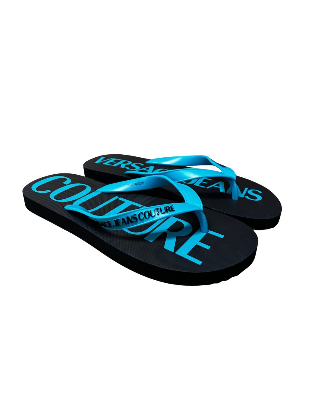Versace Jeans Couture Versace Jeans Couture Mens Black / Turquoise Logo Flip-Flops-