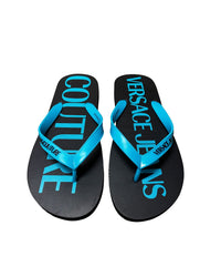 Versace Jeans Couture Versace Jeans Couture Mens Black / Turquoise Logo Flip-Flops-