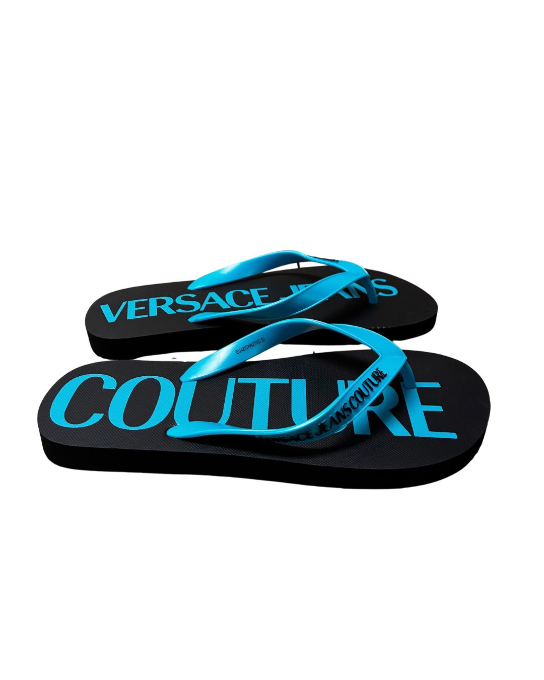 Versace Jeans Couture Versace Jeans Couture Mens Black / Turquoise Logo Flip-Flops-