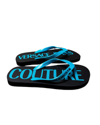 Versace Jeans Couture Versace Jeans Couture Mens Black / Turquoise Logo Flip-Flops-