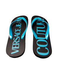 Versace Jeans Couture Versace Jeans Couture Mens Black / Turquoise Logo Flip-Flops-