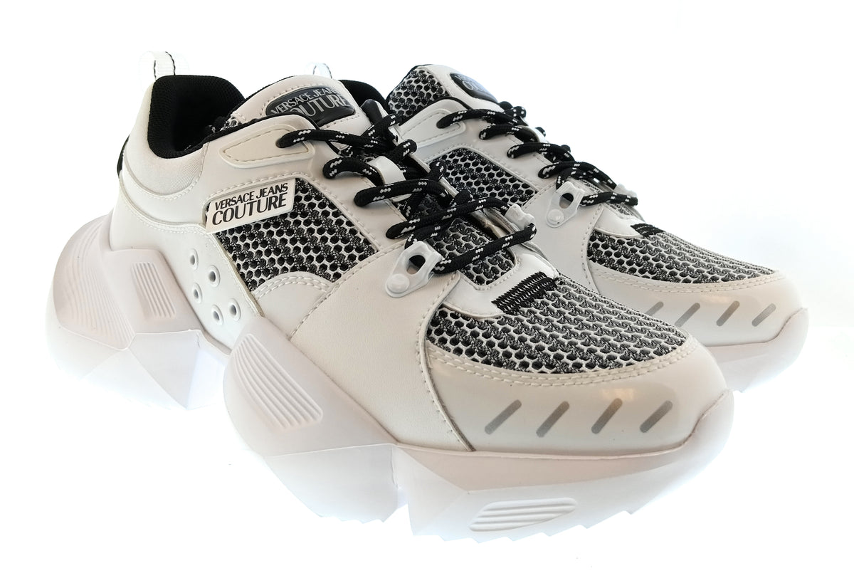 Versace Jeans Couture Versace Jeans Couture Mens White / Black Mesh Chunky Sneakers-