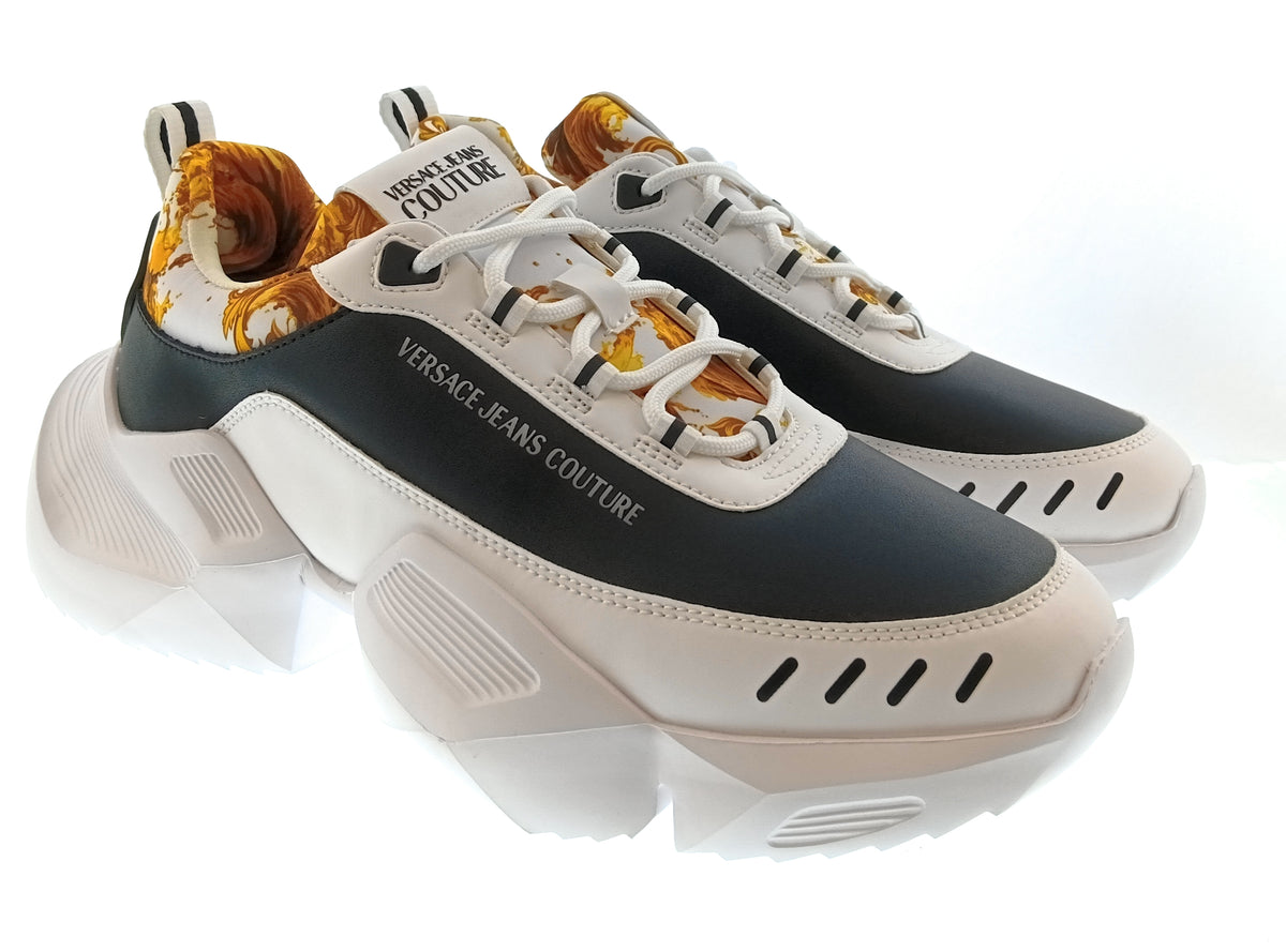 Versace Jeans Couture Versace Jeans Couture Mens White / Black / Gold Colorblock Chunky Sneakers-