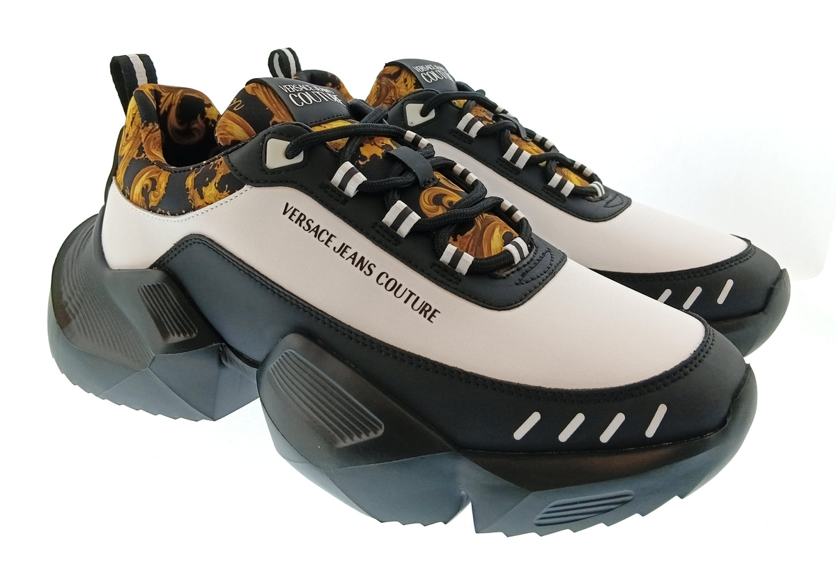 Versace Jeans Couture Versace Jeans Couture Mens Black / White / Gold Baroque Accent Chunky Sneakers-