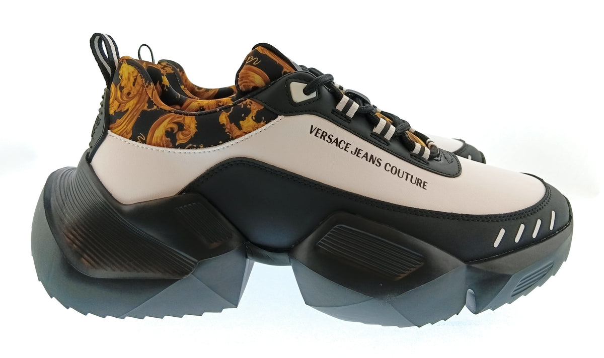 Versace Jeans Couture Versace Jeans Couture Mens Black / White / Gold Baroque Accent Chunky Sneakers-