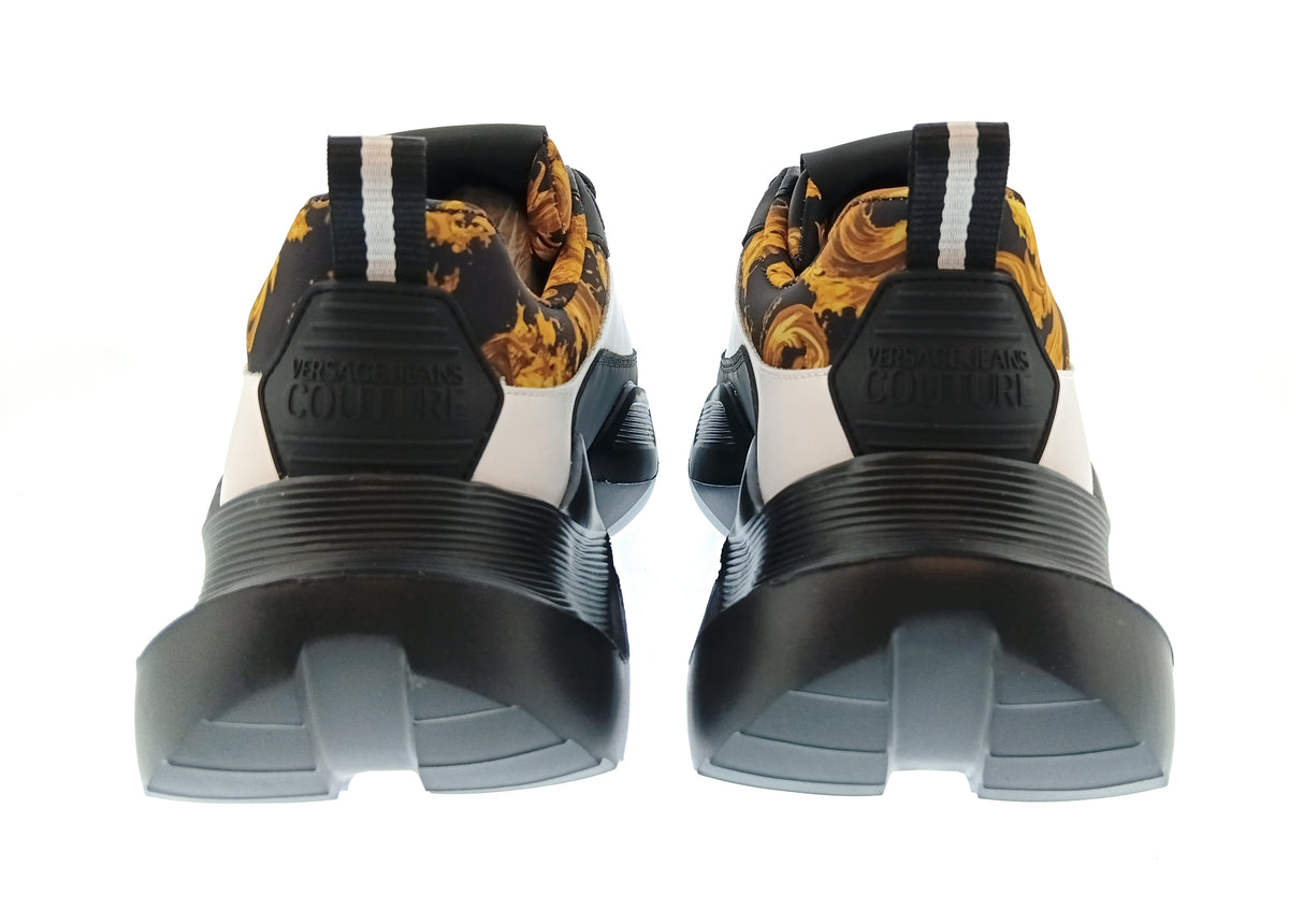 Versace Jeans Couture Versace Jeans Couture Mens Black / White / Gold Baroque Accent Chunky Sneakers-
