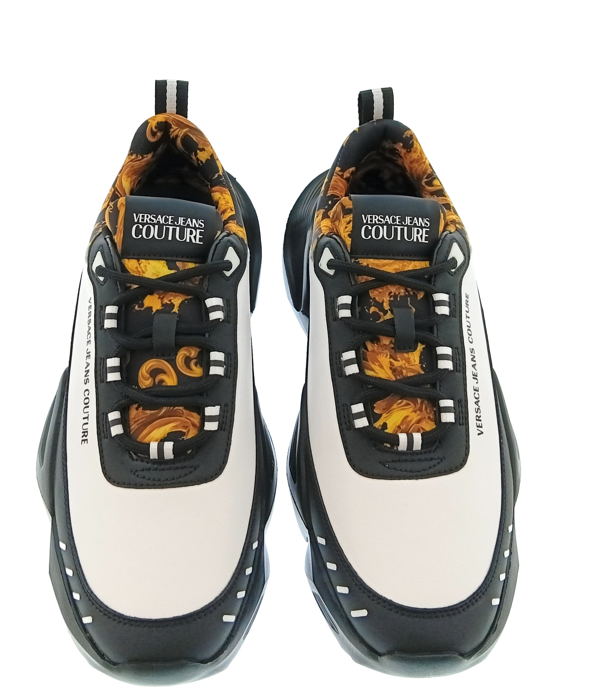 Versace Jeans Couture Versace Jeans Couture Mens Black / White / Gold Baroque Accent Chunky Sneakers-