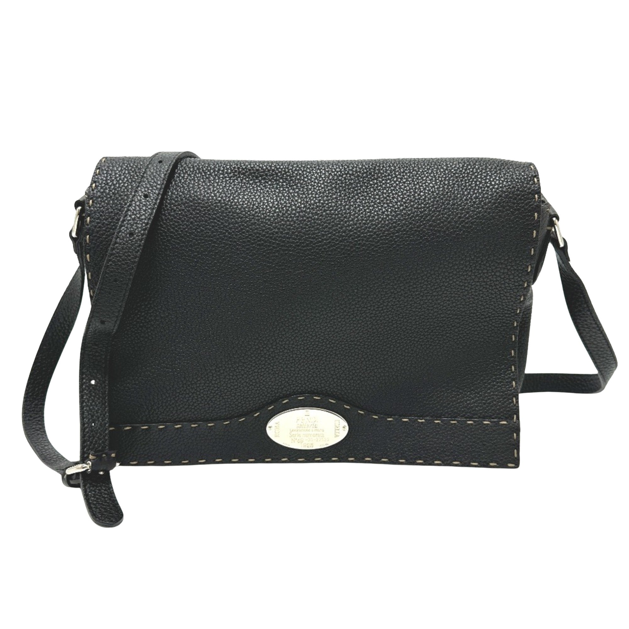 Fendi Selleria Black Leather Shoulder Bag (Pre-Owned) OS Black