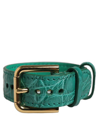 Dolce & Gabbana Dolce & Gabbana Green Embossed Leather Gold Buckle Belt Strap Women's Bracelet