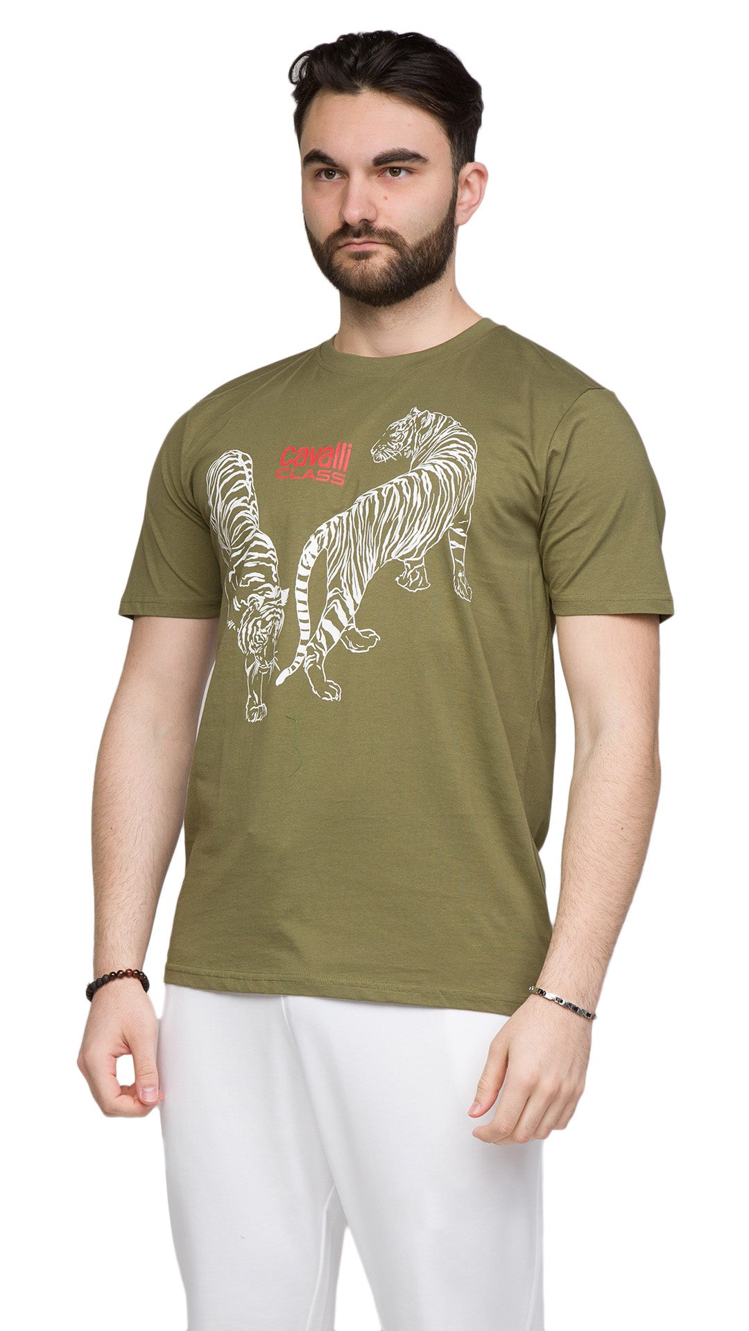 Cavalli Class Double Tiger Logo Motif Fashion T-Shirt-