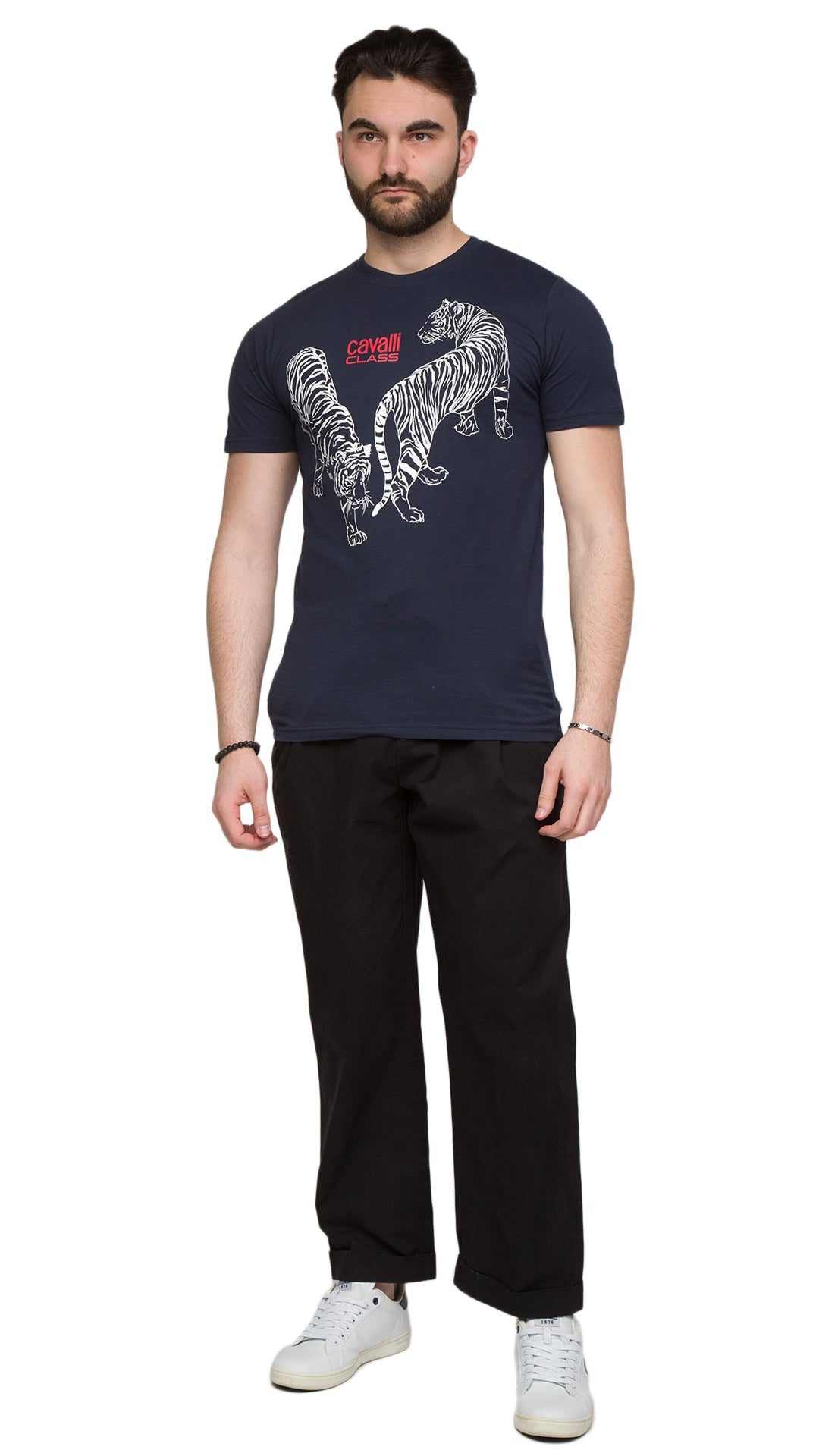 Cavalli Class Double Tiger Logo Motif Fashion T-Shirt-