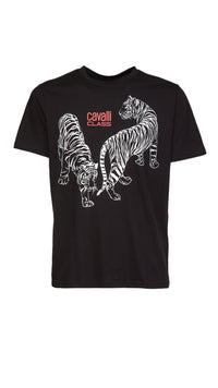 Cavalli Class Double Tiger Logo Motif Fashion T-Shirt-