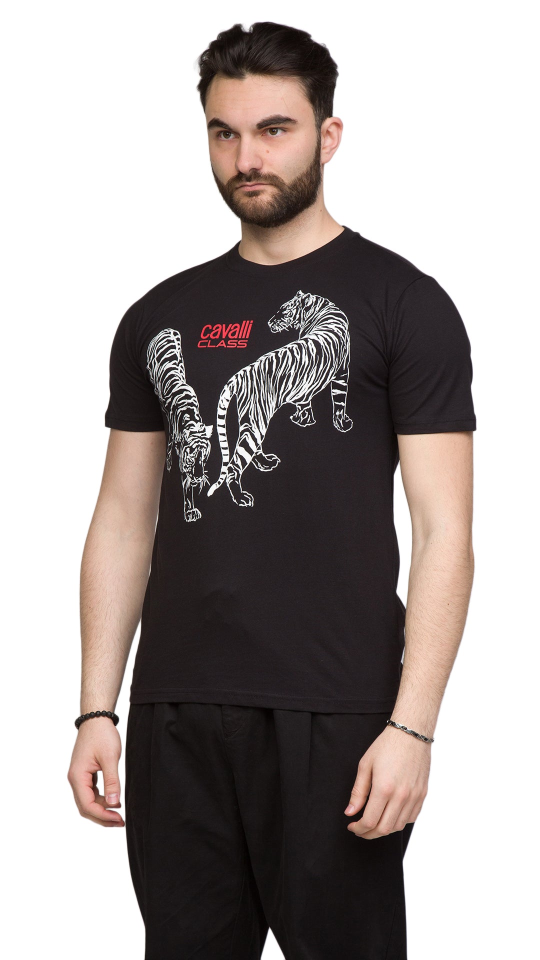Cavalli Class Double Tiger Logo Motif Fashion T-Shirt-