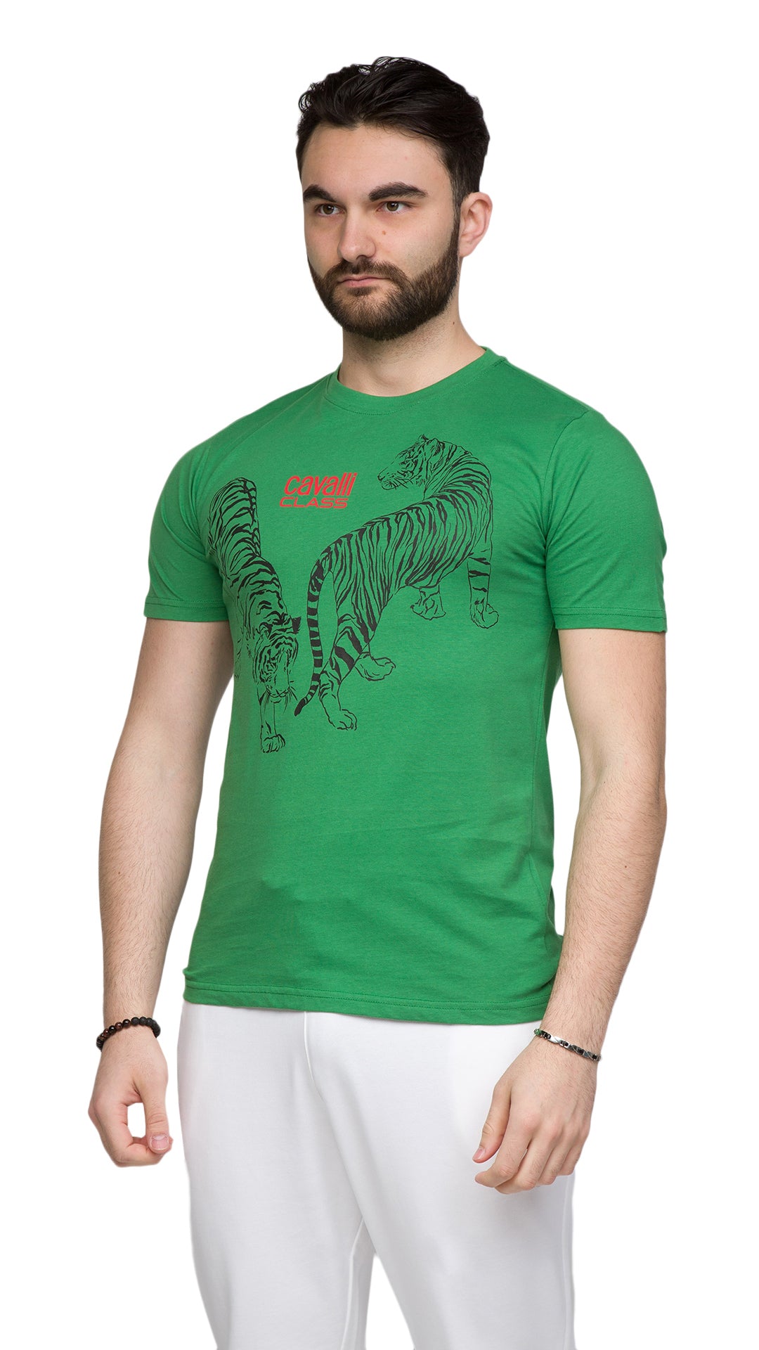 Cavalli Class Double Tiger Logo Motif Fashion T-Shirt-
