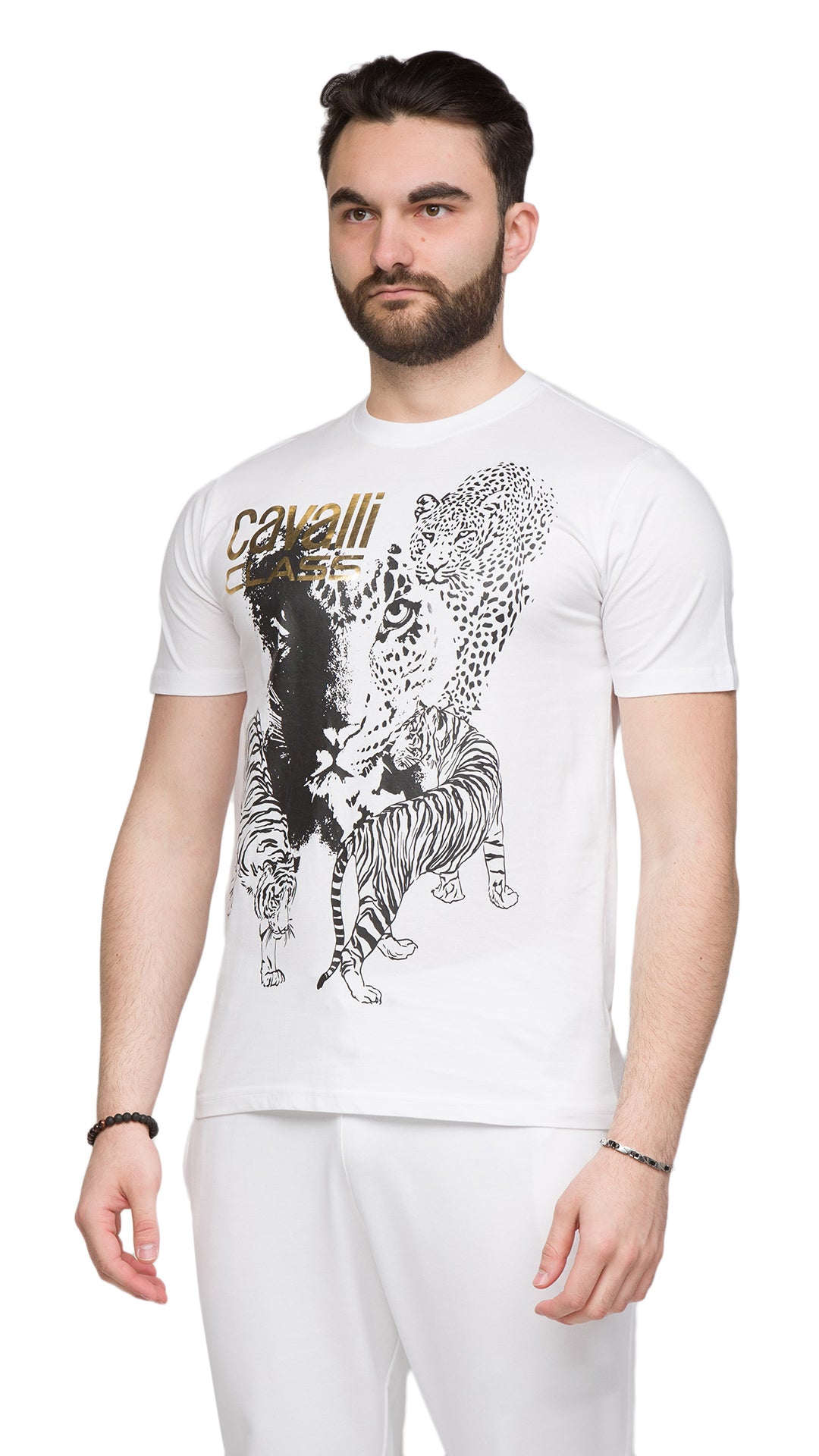 Cavalli Class Tiger Leopard Motif Fashion T-Shirt-
