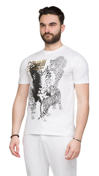 Cavalli Class Tiger Leopard Motif Fashion T-Shirt-