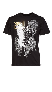 Cavalli Class Tiger Leopard Motif Fashion T-Shirt-
