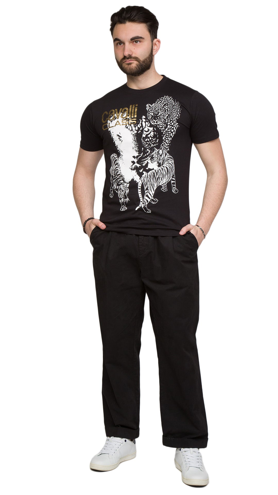 Cavalli Class Tiger Leopard Motif Fashion T-Shirt-