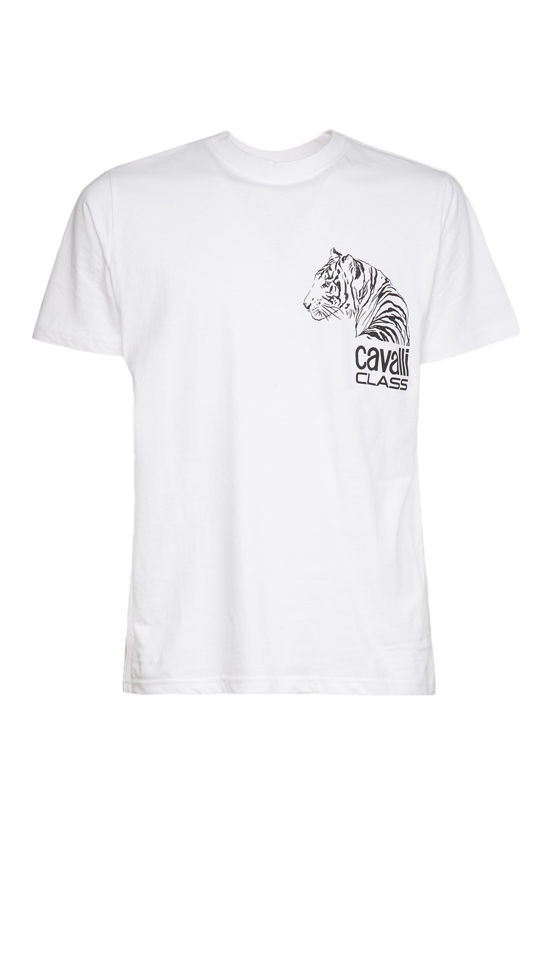 Cavalli Class Tiger Head Chest Motif Fashion T-Shirt-