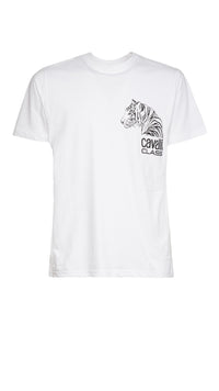 Cavalli Class Tiger Head Chest Motif Fashion T-Shirt-