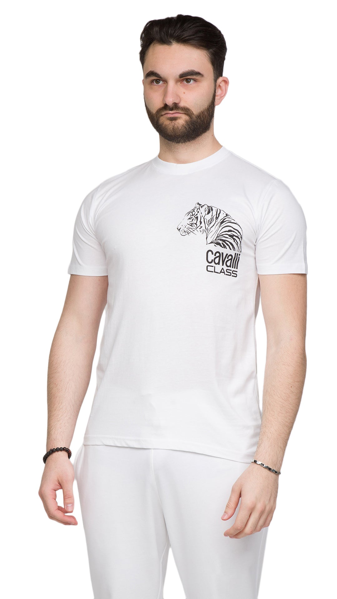 Cavalli Class Tiger Head Chest Motif Fashion T-Shirt-