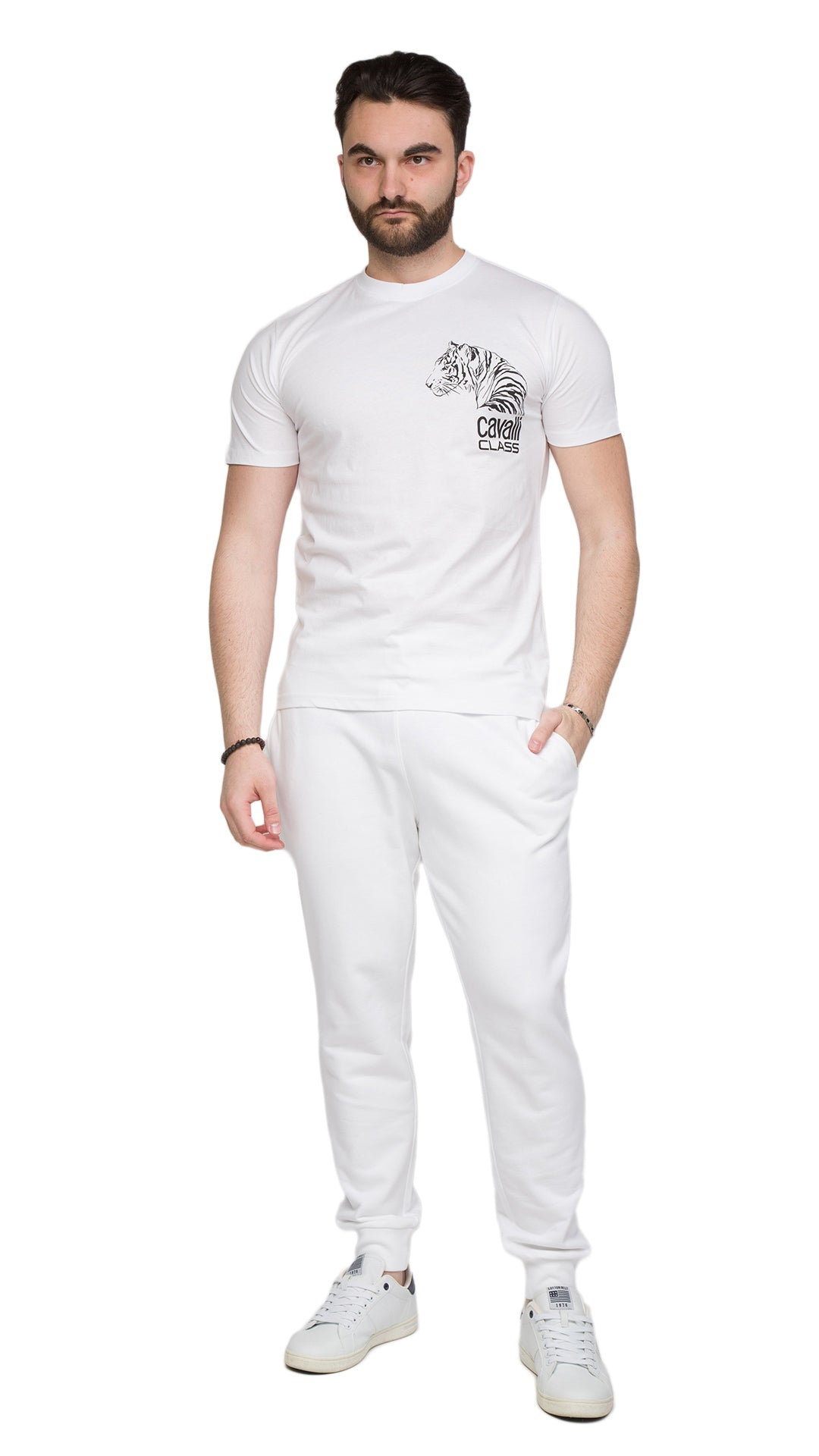 Cavalli Class Tiger Head Chest Motif Fashion T-Shirt-
