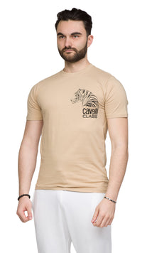 Cavalli Class Tiger Head Chest Motif Fashion T-Shirt-