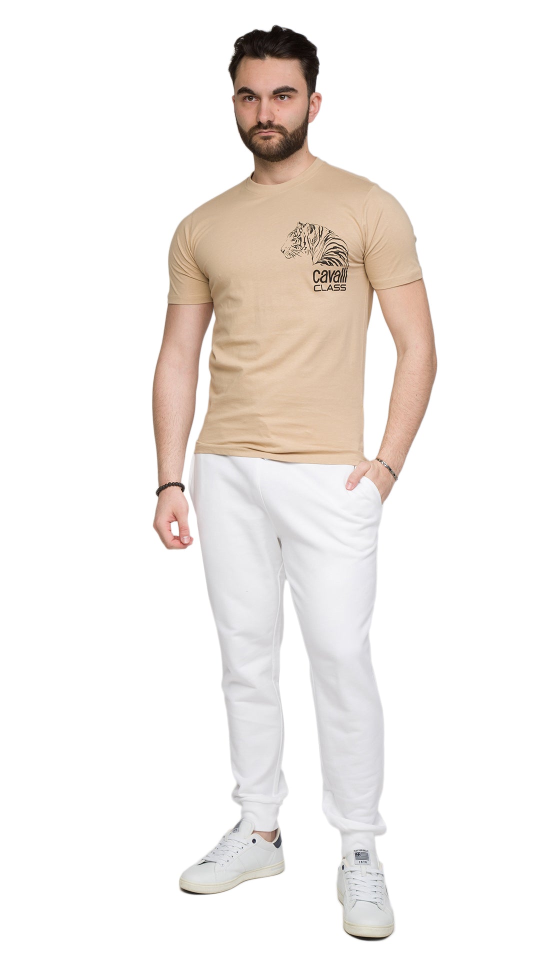 Cavalli Class Tiger Head Chest Motif Fashion T-Shirt-