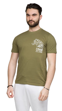 Cavalli Class Tiger Head Chest Motif Fashion T-Shirt-