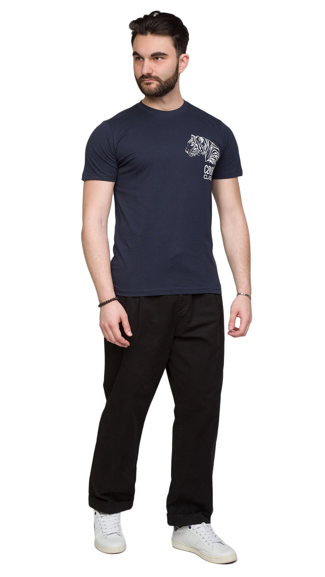 Cavalli Class Tiger Head Chest Motif Fashion T-Shirt-