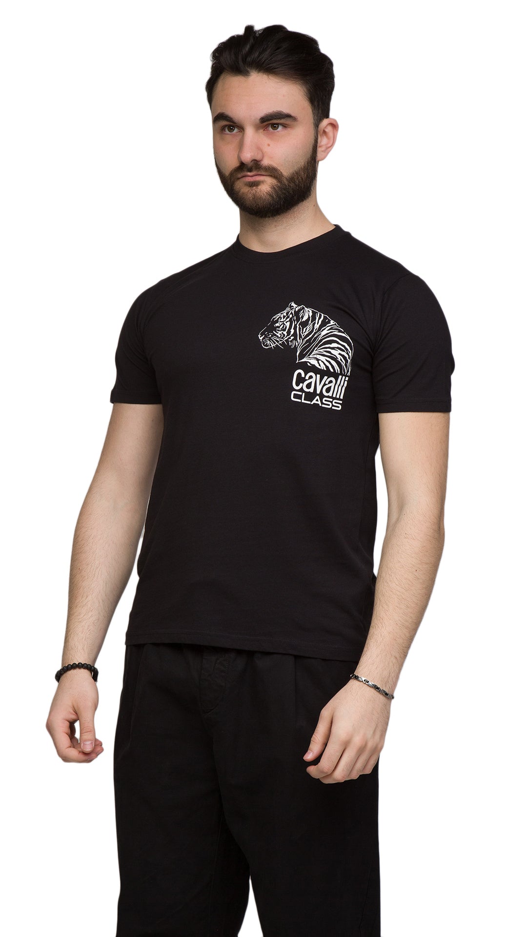 Cavalli Class Tiger Head Chest Motif Fashion T-Shirt-