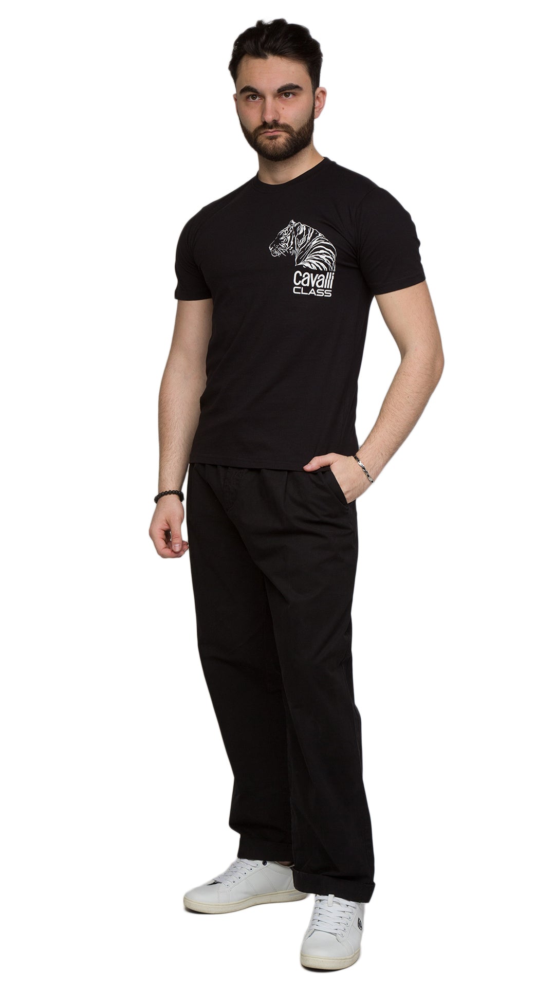 Cavalli Class Tiger Head Chest Motif Fashion T-Shirt-