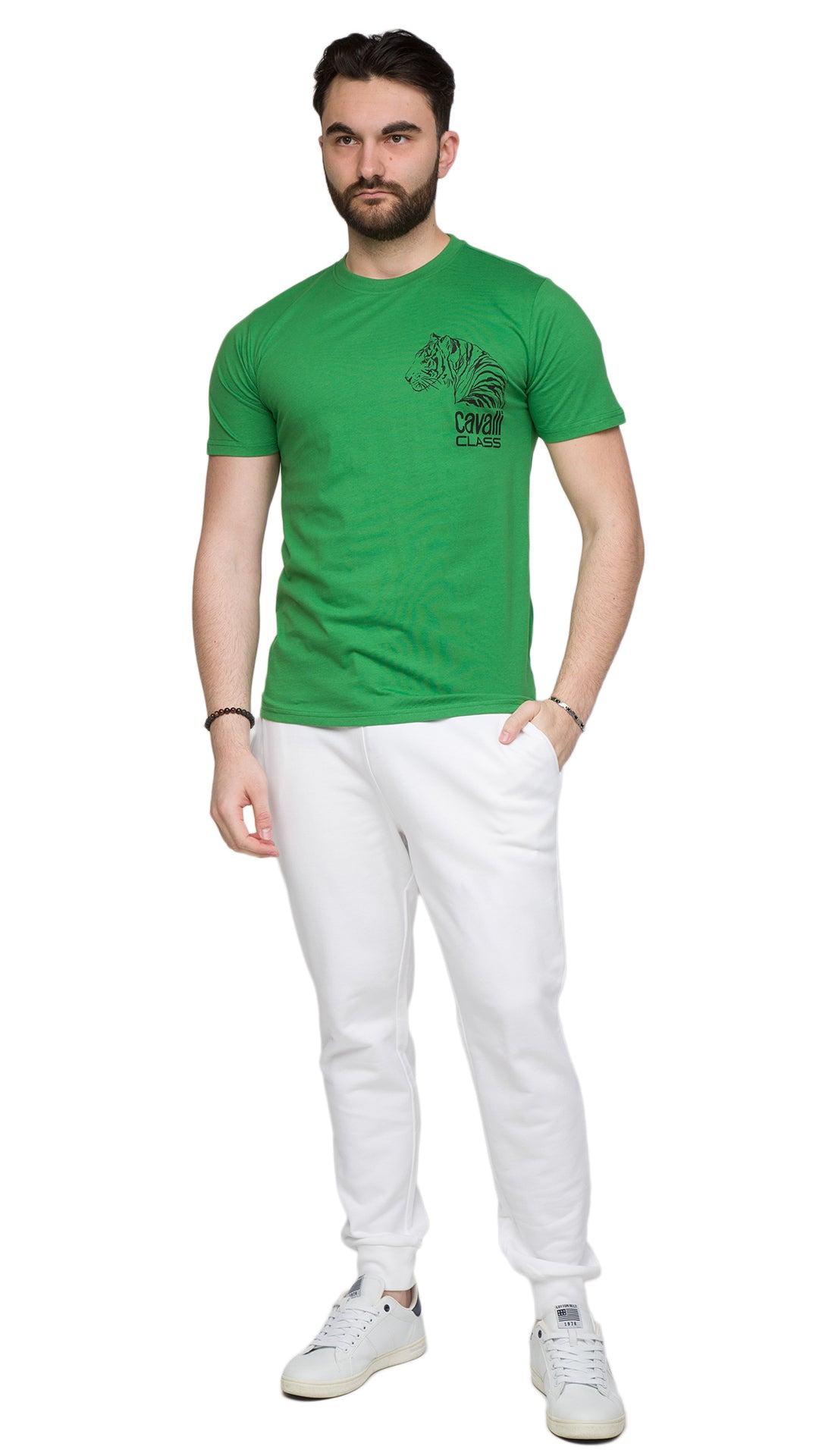 Cavalli Class Tiger Head Chest Motif Fashion T-Shirt-