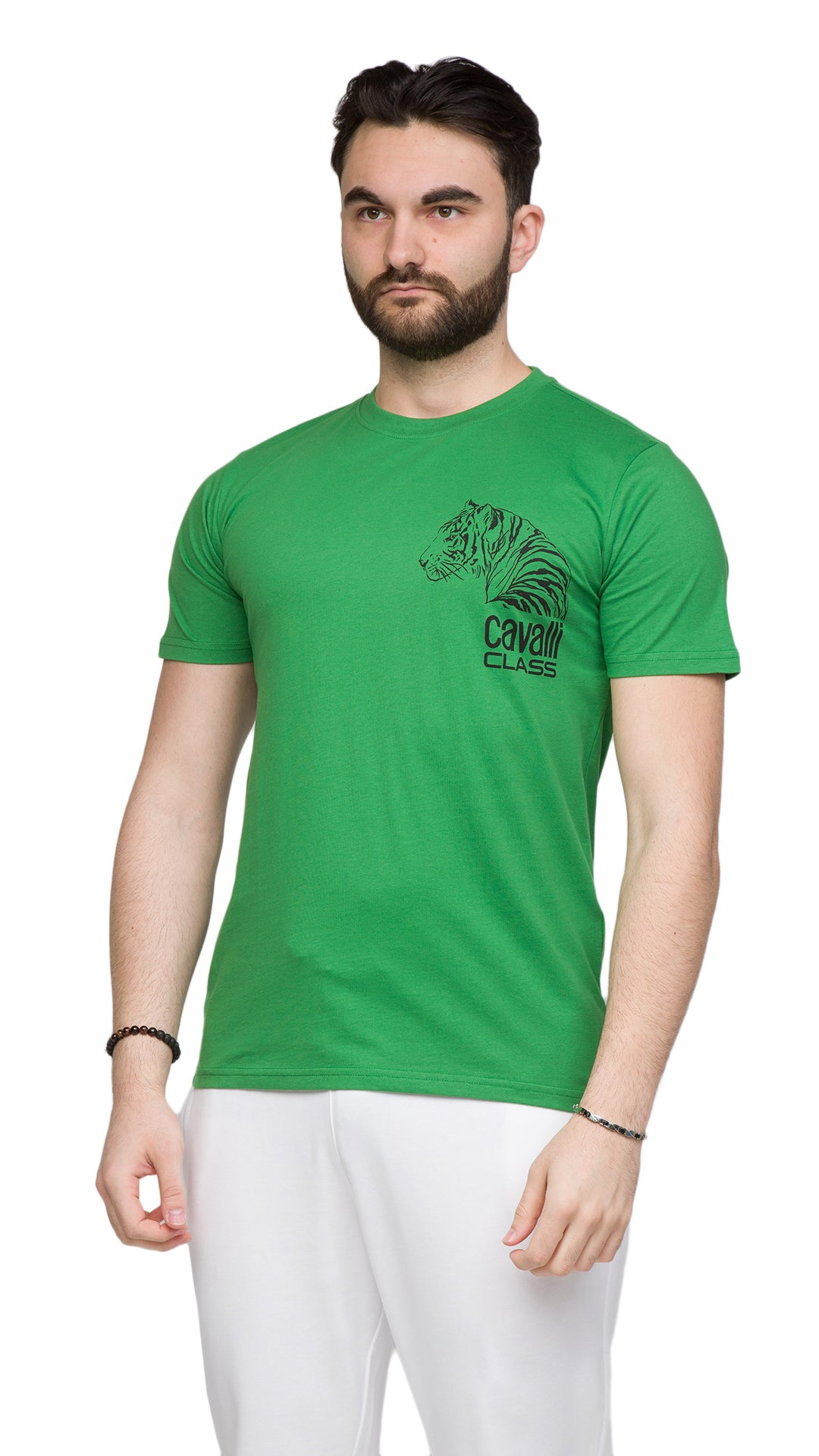 Cavalli Class Tiger Head Chest Motif Fashion T-Shirt-