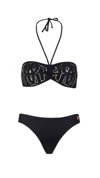Roberto Cavalli Black Printed Two Piece Halter Neck Bikini Set-
