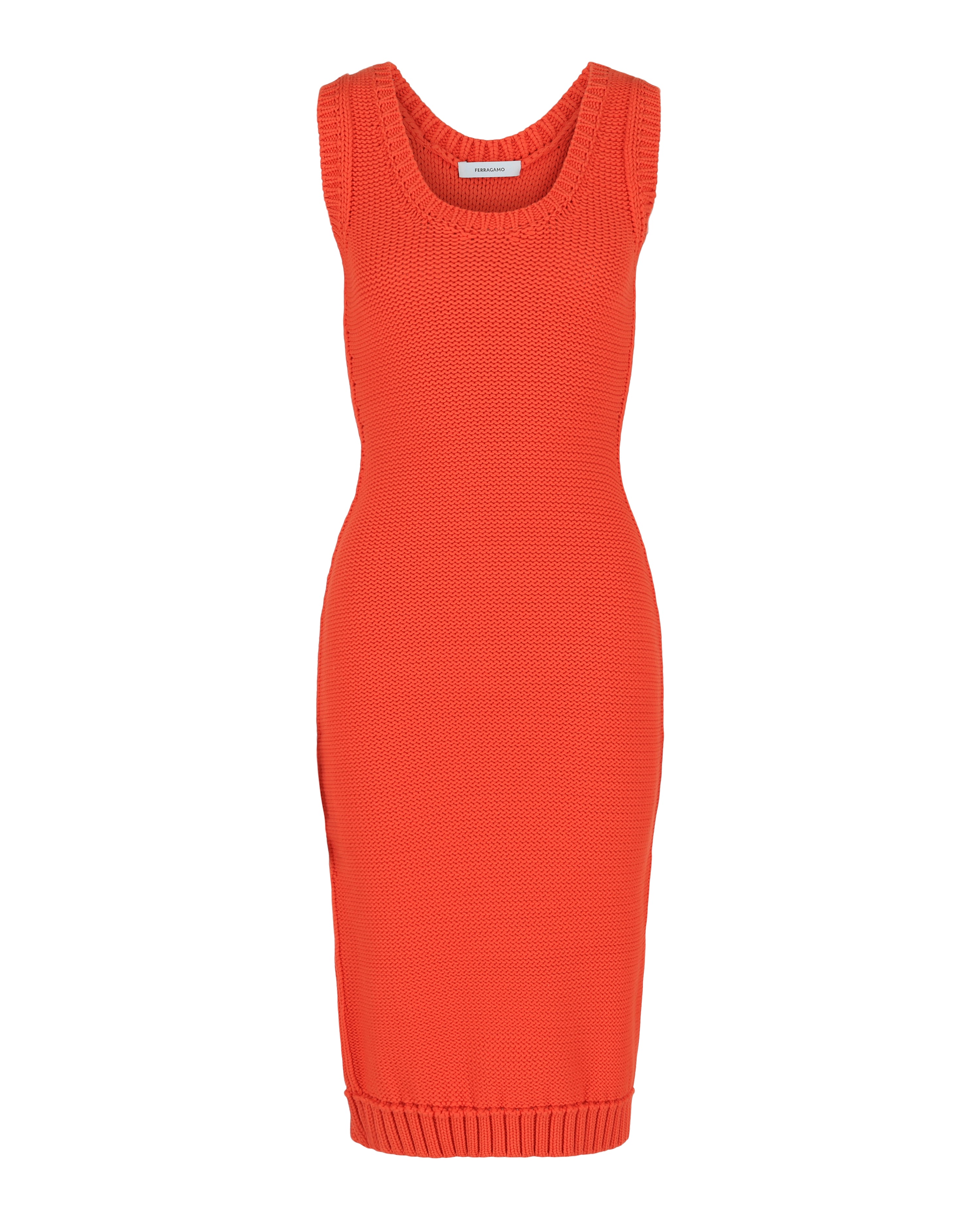 Ferragamo Womens Sleeveless Midi Ribbed Dress