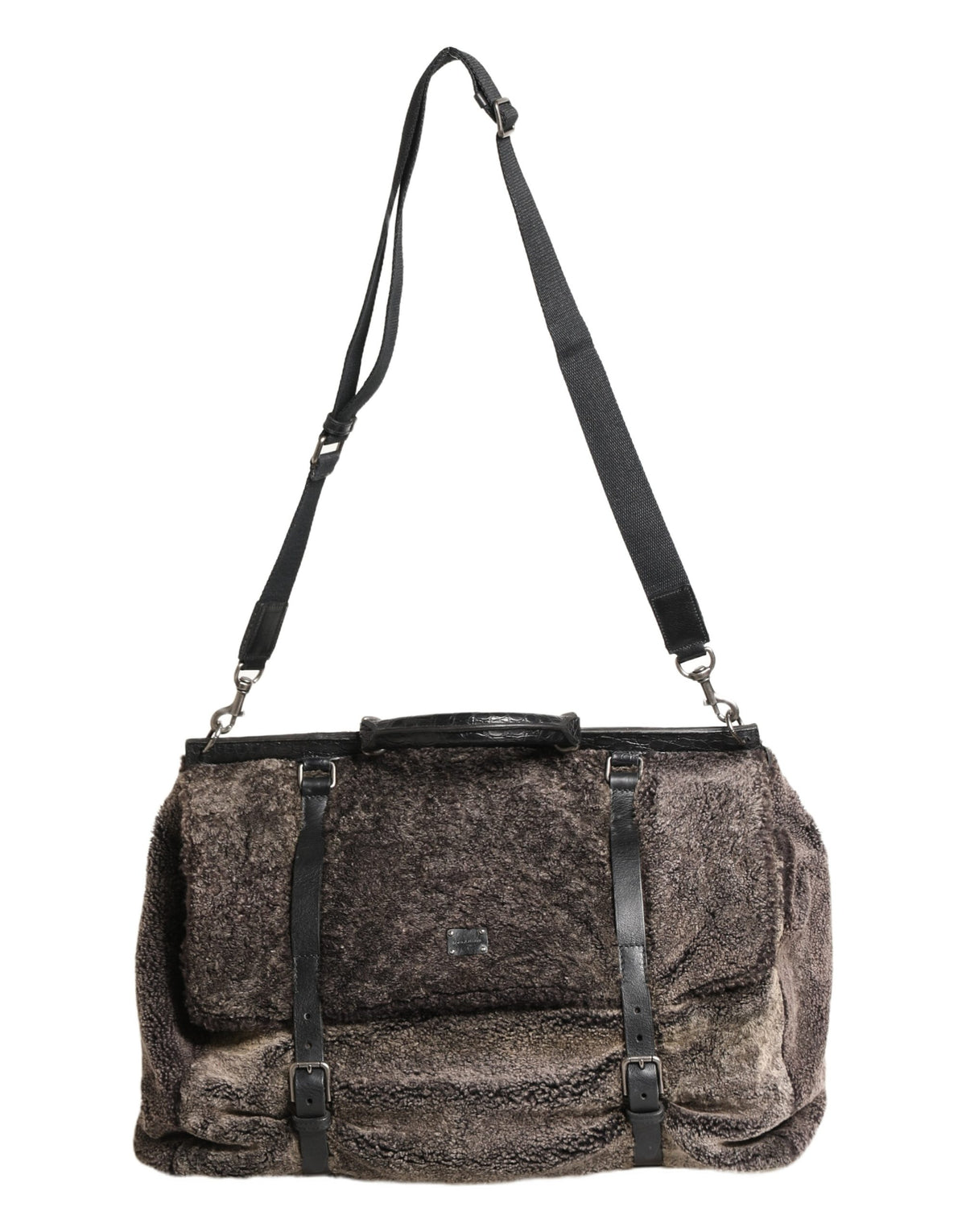 Dolce & Gabbana Black Shearling Leather Messenger Shoulder Men Borse Men's Bag