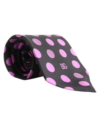 Dolce & Gabbana Men Dark Gray Polka Dot Silk Adjustable NeckMen's Men's Tie
